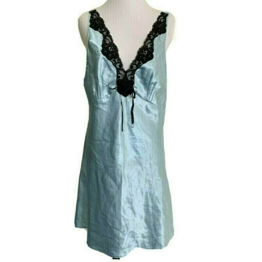 KATHRYN Lingerie Nightgown Nighty Teddy Slip Babydoll Silky Blue Summer Lace L